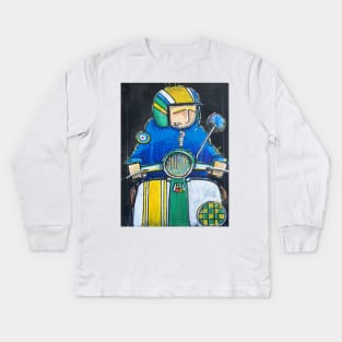 Retro Scooter, Classic Scooter, Scooterist, Scootering, Scooter Rider, Mod Art Kids Long Sleeve T-Shirt